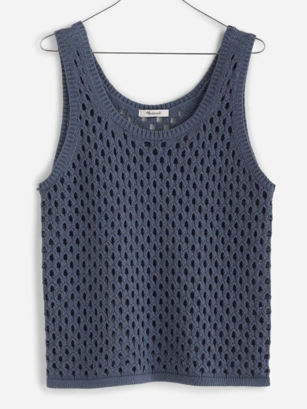 MADEWELL OPEN-STITCH SWEATER TANK IN SUNFADED INDIGO SIZE SMALL